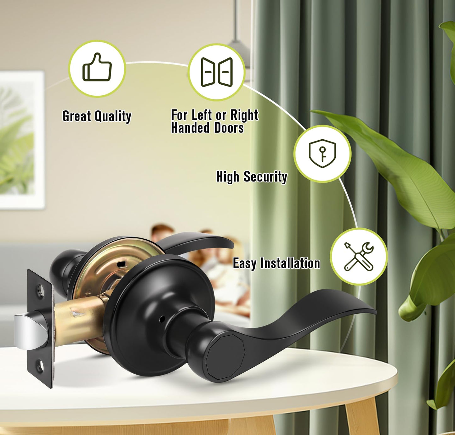 Probrico Matte Black Door Handles Interior Passage Door Levers Hall Closet Handles Keyless Interior Non-Locking Lever with No Keys