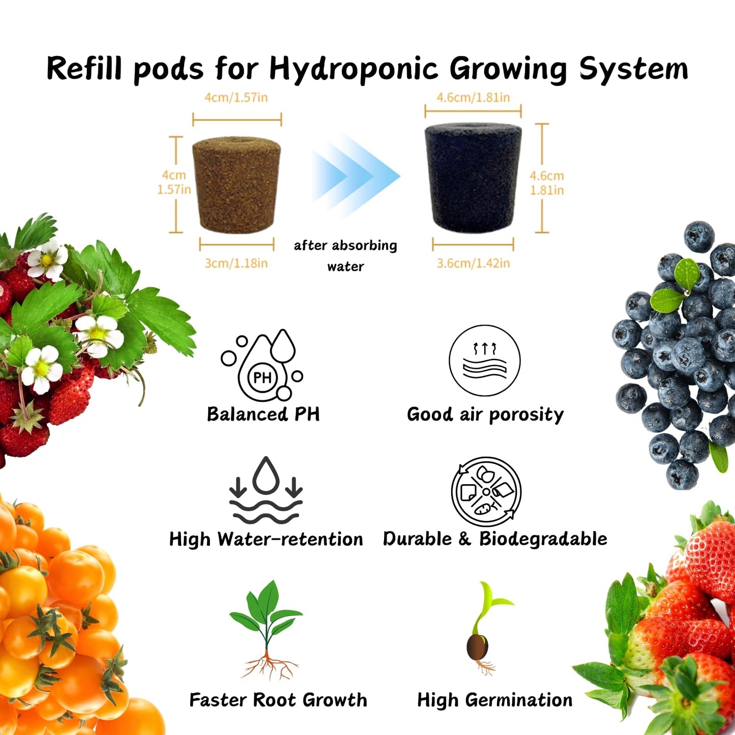 YDKYD 20pcs Grow Sponges, Seedless Replacement Seed Pods Compatible with Click and Grow Smart Garden, Refill Seed Starter pod for Hydroponics Growing System Supplies