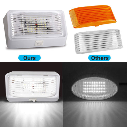 ShinePick LED RV Porch Light 12V Super Bright RV Exterior Lights with ON/Off Switch, Lighting for RVs, Trailers, Campers,White Base, Clear and Amber Removable Lenses(2 Pack)