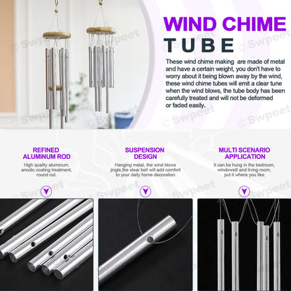 Swpeet 61pc Wind Chime Tubes & Wire Kit with Swivel Hooks, DIY Crafts Hanging Wind Chimes