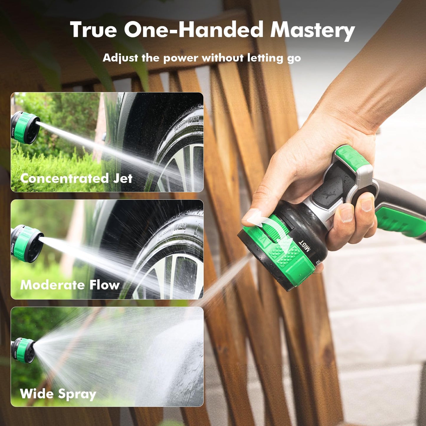 RESTMO Water Hose Nozzle Heavy Duty, Garden Hose Nozzle with 9 Adjustable Spray Patterns, High Pressure Hose Sprayer Nozzle with Flow Control for Watering Plants & Lawns, Washing Cars & Pets