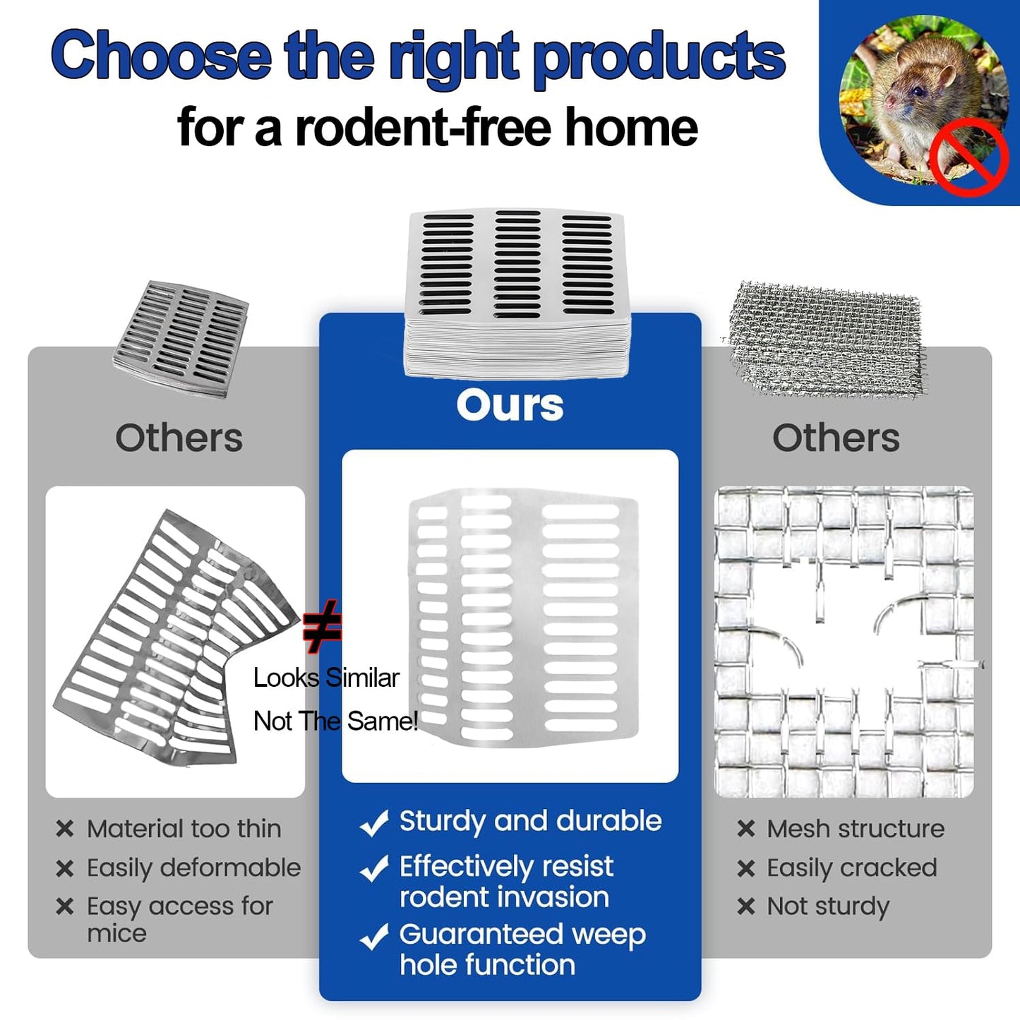 30PCS Stainless Steel Brick Weep Hole Covers for Brick Walls,Prevents Entry of Rats, Wasps,Bees, Lizards, Snakes and Scorpions （2.75" ）