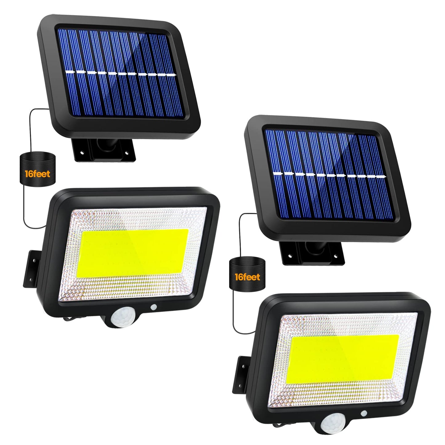 Solar Lights Outdoor Waterproof 2 Packs Motion Sensor Outdoor Lights with 3 Lighting Mode LED Solar Flood Lights Solar Motion Light Security Lights Wall Lights with Cable for Garden Yard Garage