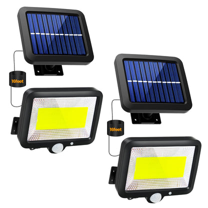 Solar Lights Outdoor Waterproof 2 Packs Motion Sensor Outdoor Lights with 3 Lighting Mode LED Solar Flood Lights Solar Motion Light Security Lights Wall Lights with Cable for Garden Yard Garage