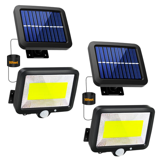 Solar Lights Outdoor Waterproof 2 Packs Motion Sensor Outdoor Lights with 3 Lighting Mode LED Solar Flood Lights Solar Motion Light Security Lights Wall Lights with Cable for Garden Yard Garage