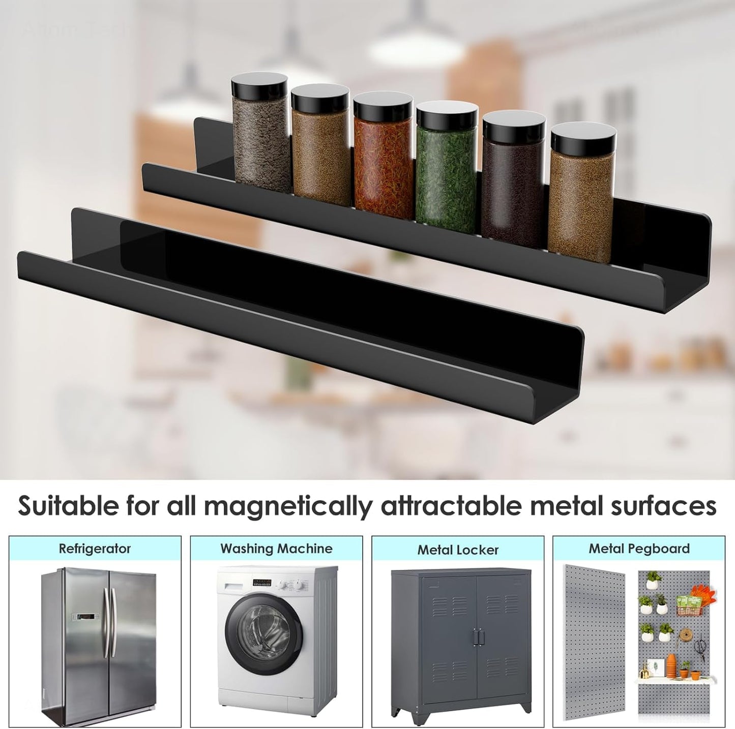 Walquicks Magnetic Book Shelf, 2 Pcs Acrylic Magnetic Book Shelves for Whiteboard Classroom with Pen Organizer, Book Display Shelf File Rack for Classroom Refrigerator Office Black/White