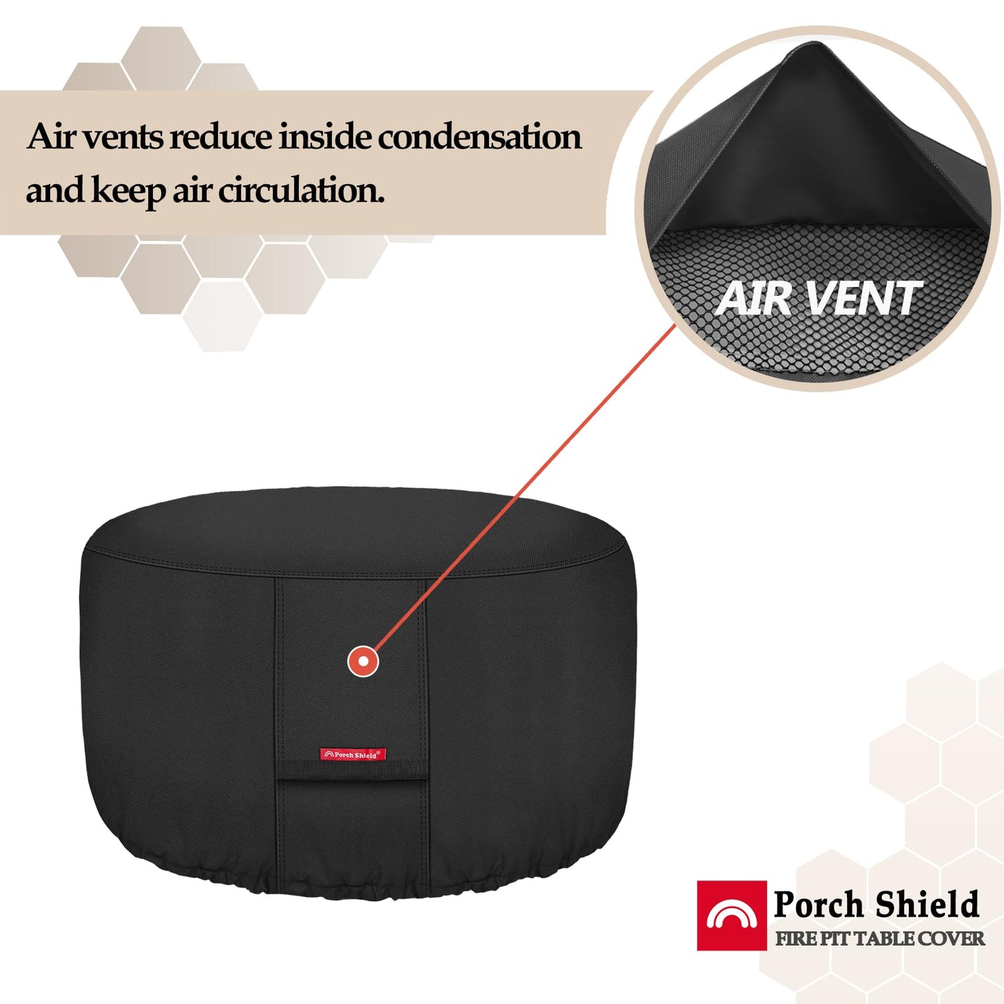 Porch Shield Fire Pit Cover - Waterproof 600D Heavy Duty Round Patio Fire Bowl Cover Black - 32 inch