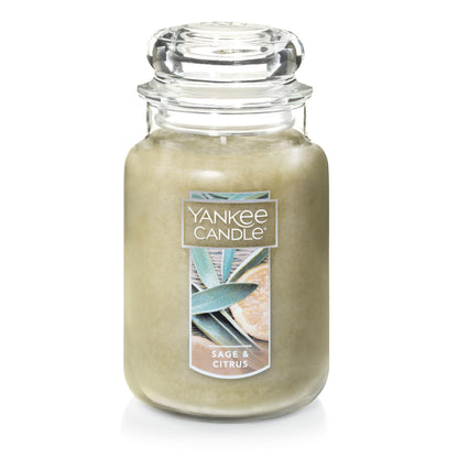 Yankee Candle Scented Candle, Sage & Citrus, Original Large Jar Candle, 110-150 Hours of Burn Time, 22 oz.
