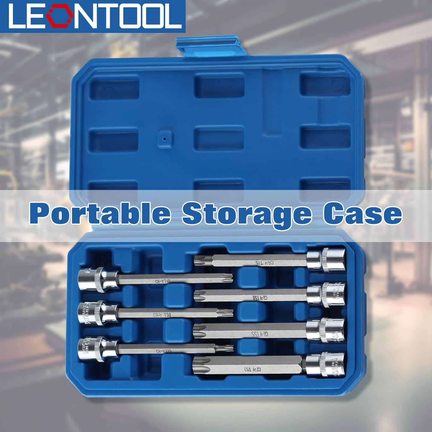 LEONTOOL Extra Long Torx Star Bit Socket Set 7 Piece T25-T60, 3/8" Drive 110mm Long Torx Bit Socket Set, Star Screwdriver Bit Set S2 Alloy Steel Impact Torx Socket Set with Portable Storage Case