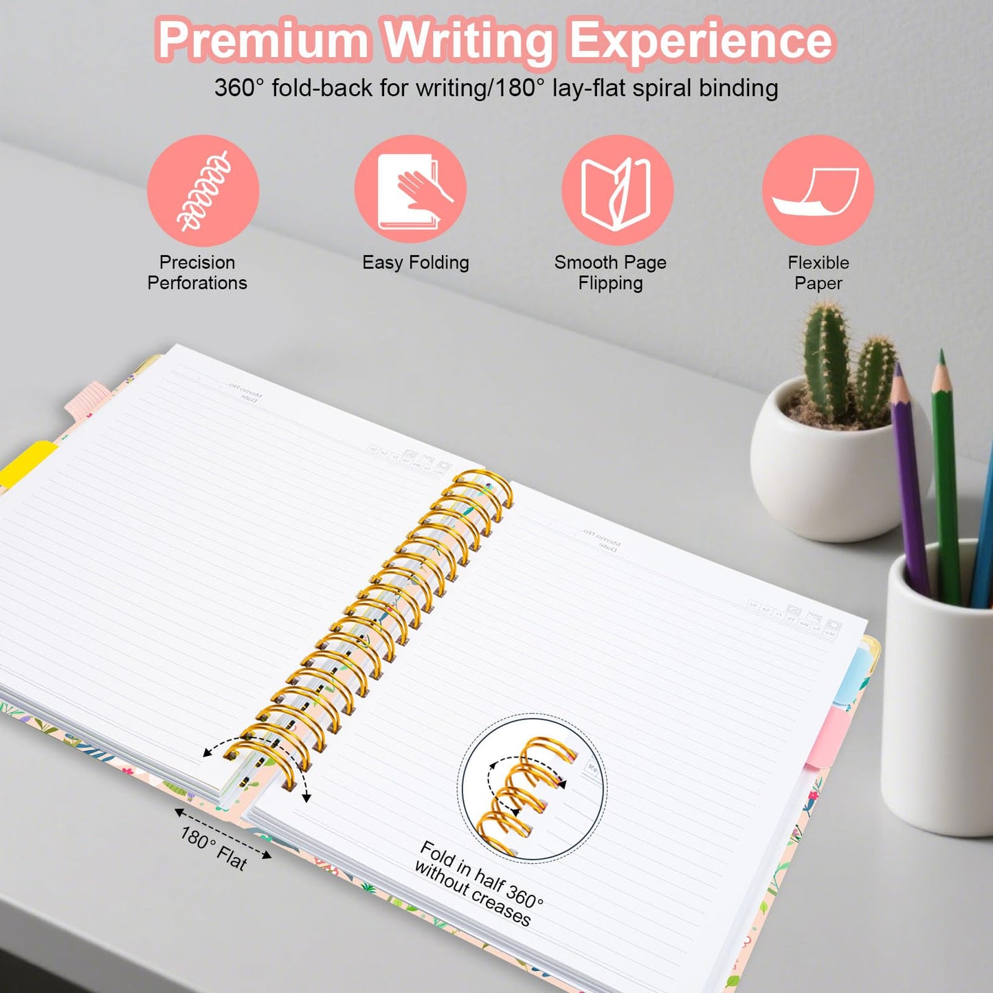 Spiral Journal Notebooks for Work, 300 Pages 5 Subject Notebook College Ruled with Dividers & Tabs, Notebook Journal for Women Students Note-Taking and Organizer (Beige Bloom, B5(8"x10"))