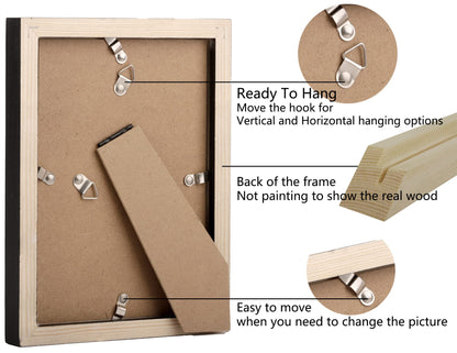 AEVETE 5x7 Picture Frames Black 4 pack Made of Natural Solid Wood Display Photos 5x7 4x6, Both Vertical and Horizontal Supported