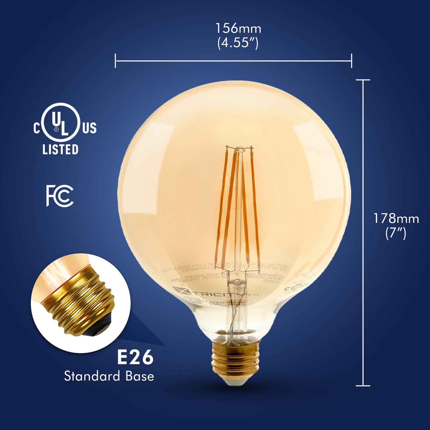 Xtricity Dimmable LED Filament G40 Vintage LED light bulb, Edison Style,5W (60 Watt Equivalent), E26 Medium Base, 2200k round led light bulbs, 500 Lumens, Ideal for String Lights and Vintage Lighting