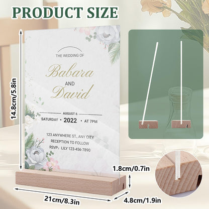 6 Pack 5 x 7 Acrylic Sign Holder with Wood Base, L/T Shape Clear Display Stand Menu Flyer Holder for Office, Wedding, Restaurants, Hotels