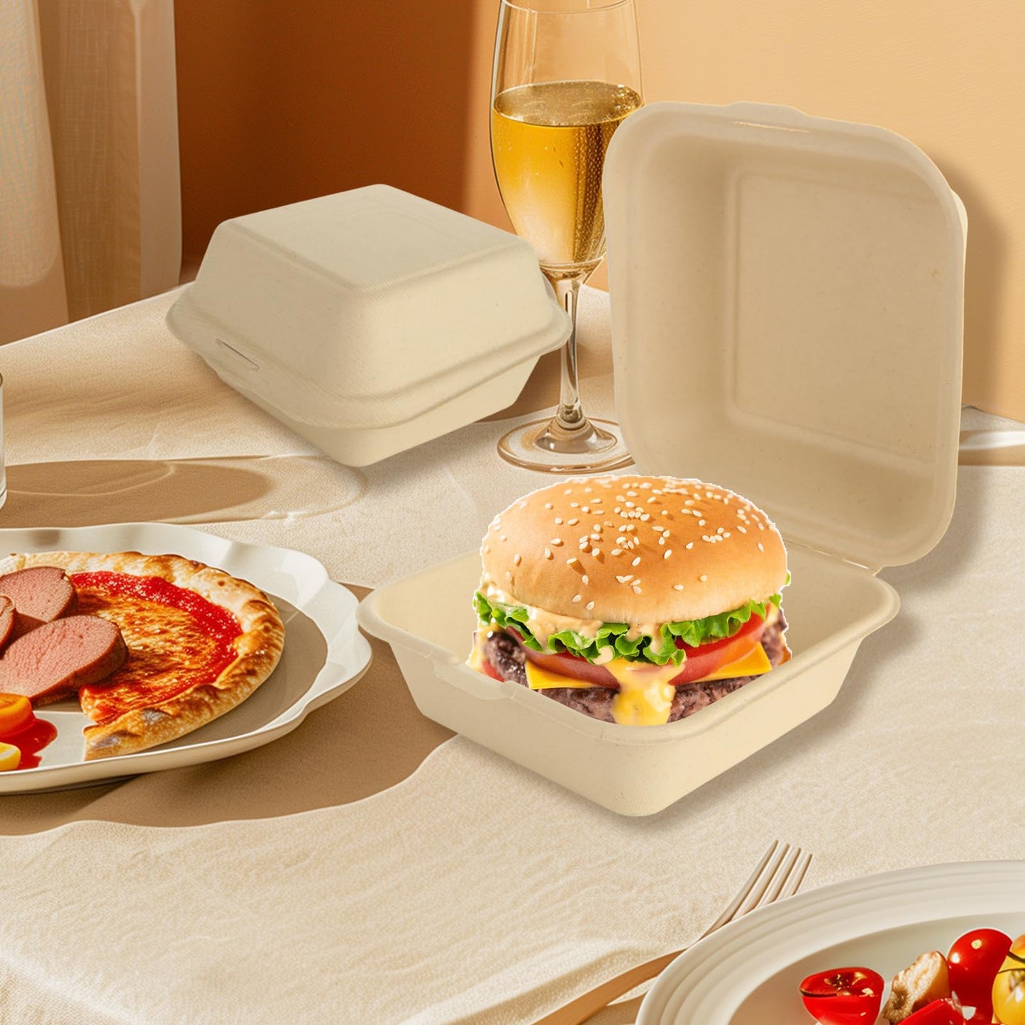 MUXHEL 100Pcs 6x6 Clamshell To Go Food Containers Disposable, Clamshell Take Out Containers with Lid, Clamshell Meal Prep Containers for Dessert, Salads, Pasta, Sandwiches