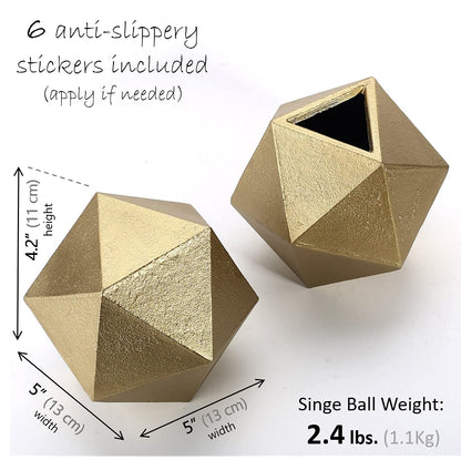 Ambipolar Geometric Shelf Décor Ball Shape Iron Cast Decorative Bookend for Lightweight Books Or Organizer, 2 Pack (Gold)