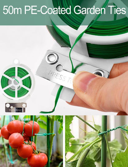 10Pack 40×25cm Plant Support Stakes With 50m Plant Ties, Metal Garden Plant Stakes Half Round Indoor Outdoor Support Ring Cage for Peonies Monstera Hydrangeas Roses Vegetables Tomatoes Tulips Lavender