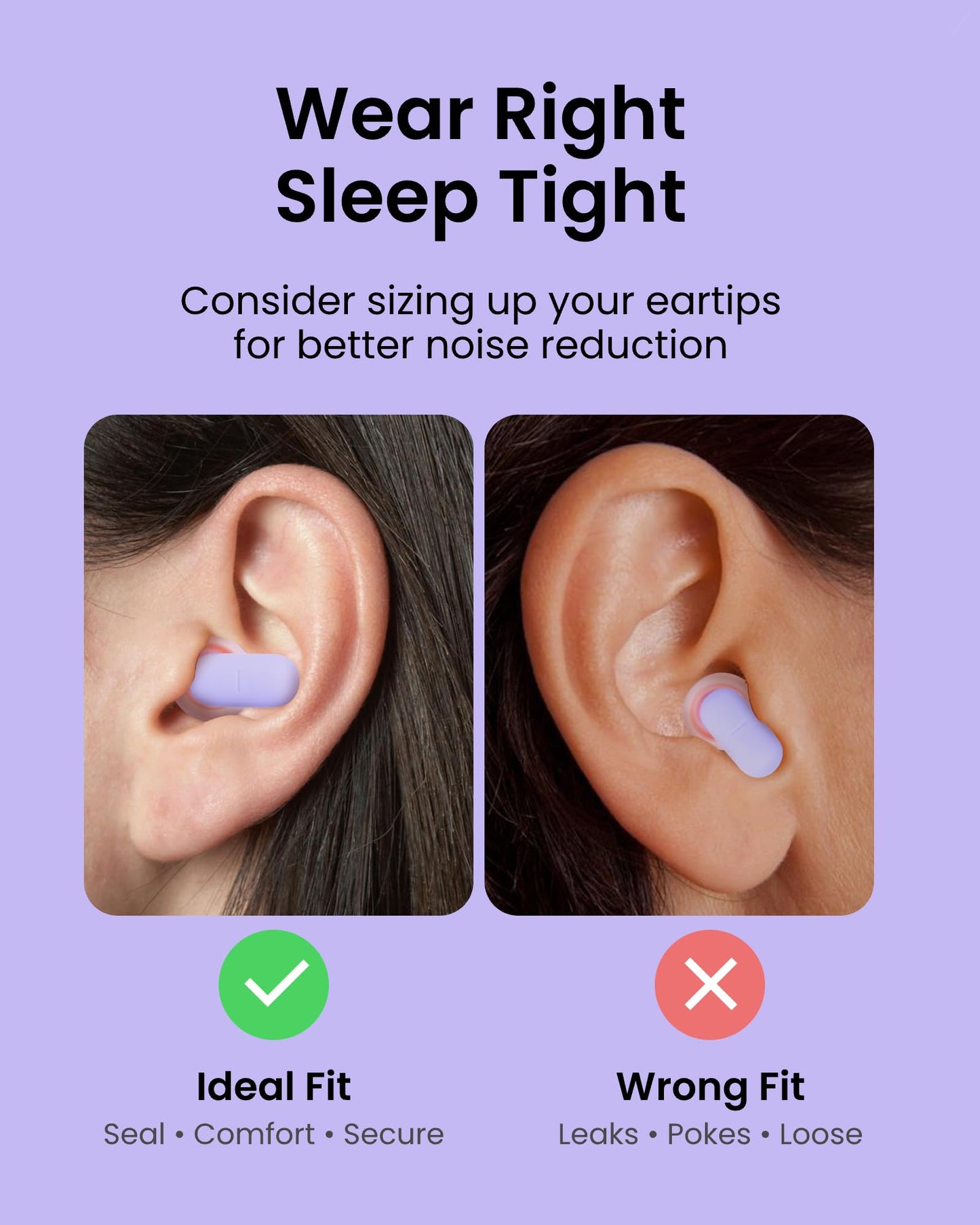 QubitPulse Dream Ear Plugs for Sleeping Ultra-Comfort, Side Sleeper Earplugs with Soft Patented Qufits Eartips, Reusable Silicone Ear plugs for Sleep, Focus, Study, 23dB Noise Reduction - Violet