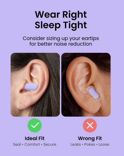 QubitPulse Dream Ear Plugs for Sleeping Ultra-Comfort, Side Sleeper Earplugs with Soft Patented Qufits Eartips, Reusable Silicone Ear plugs for Sleep, Focus, Study, 23dB Noise Reduction - Violet