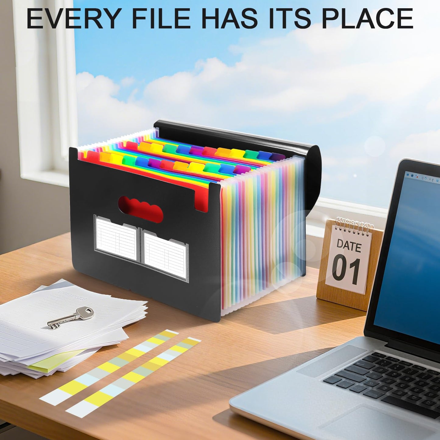 2 Pack 24 Pockets Expanding File Folder with Handle, A4 Letter Size Portable Accordian File Organizer, Document Folder with Handle for School, Office, Home