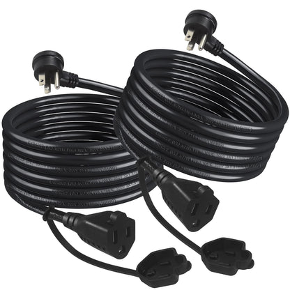 Outdoor Extension Cord, 2-Pack, 1.8 m Black Power Cable, 16 Gauge SJTW, 3-Prong Flat Plug,Weatherproof (6FT 2PACK)