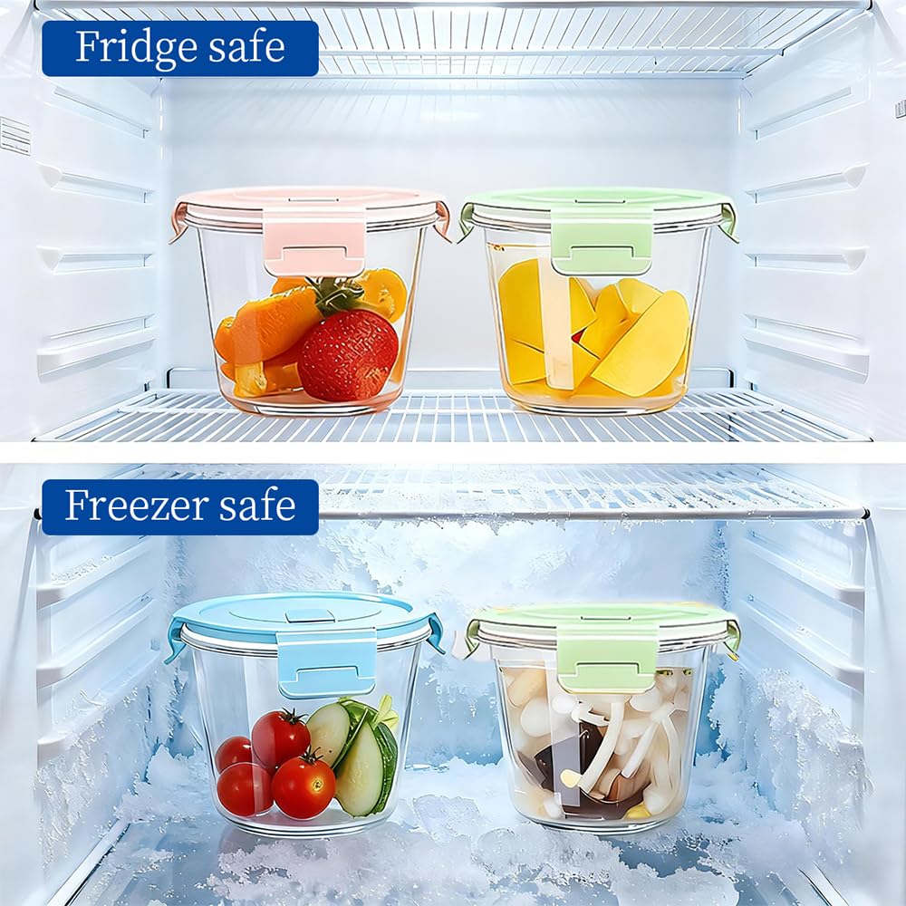 B.GUBOBOYA 4Pack Round Glass Soup Storage Containers with Locking Lids, 24oz Glass Food Containers BPA free, Round Food Containers for Salad, Soup, Lunch and Microwave, Freezer, Dishwasher Safe