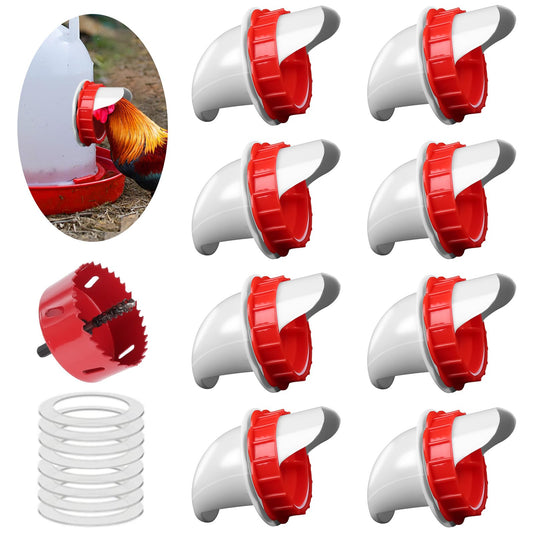 DIY Chicken Feeders, No Waste Automatic Poultry Feeder 8 Ports 1 Hole Saw Gravity Chick Feeders Rodent Proof Rain Proof Port for Buckets Barrels Bins Troughs (8 pcs)