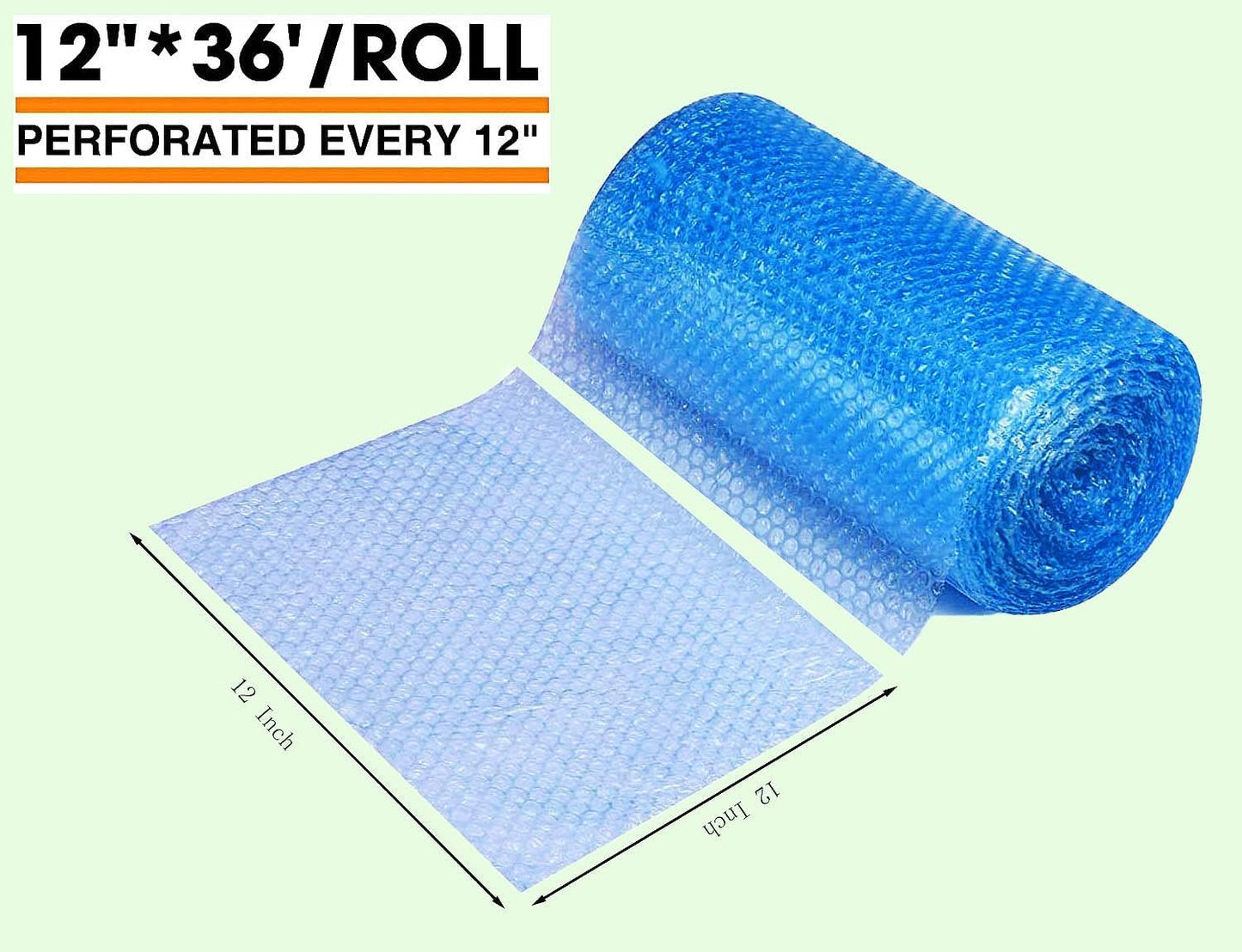 Dasen Bubble Cushioning Wrap Rolls for Packing Moving, 12 Inch x 72 Feet Total Perforated Every 12" Easy Tear Durable Air Bubble Roll for Shipping Packaging Materials Supplies(blue)