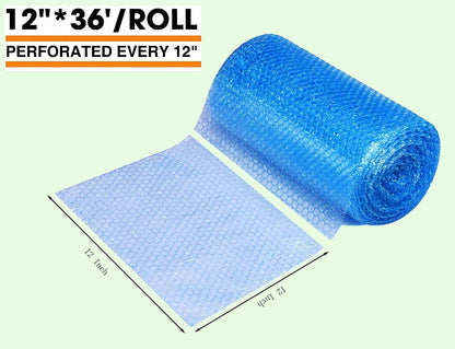 Dasen Bubble Cushioning Wrap Rolls for Packing Moving, 12 Inch x 72 Feet Total Perforated Every 12" Easy Tear Durable Air Bubble Roll for Shipping Packaging Materials Supplies(blue)