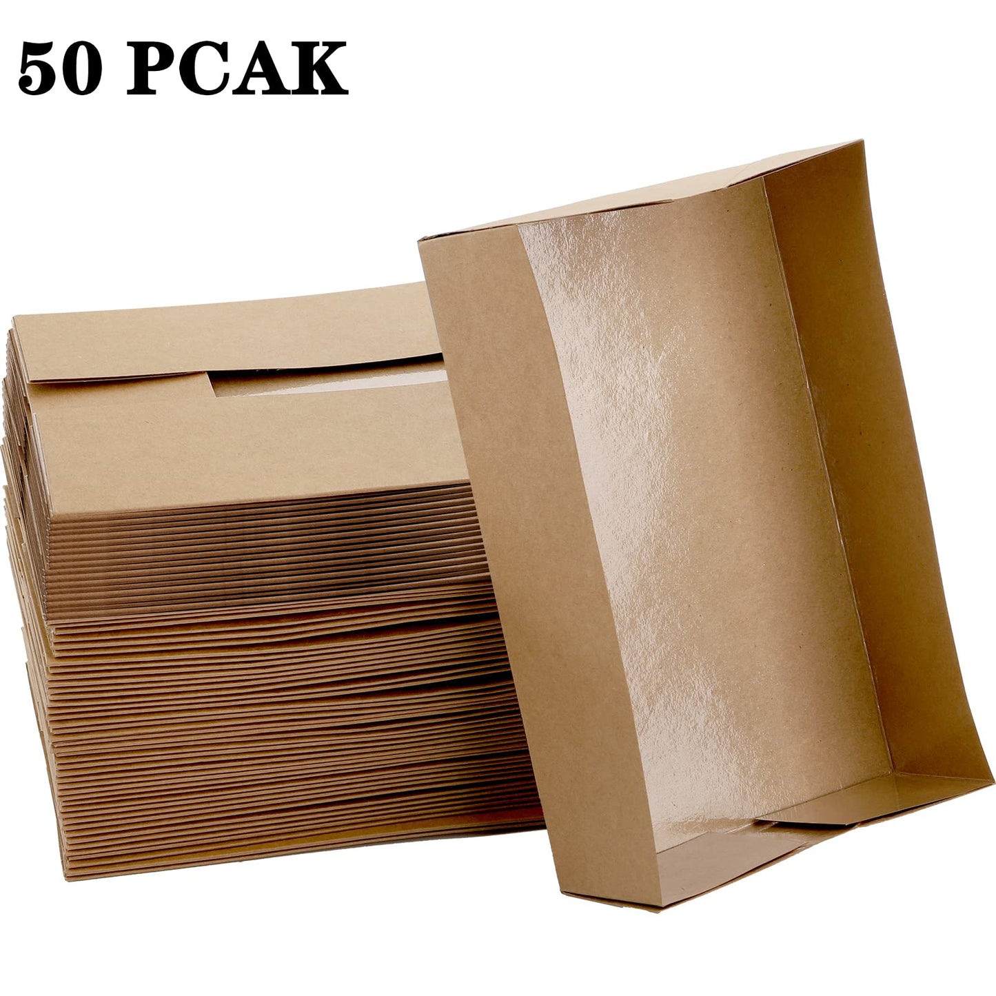 DEAYOU 50 Pack Food Paper Trays, 1/2 LB Kraft Food Containers, Paperboard Food Box Tray for Party, Brown Fast Food Holders for Stadium, Theater, Nacho