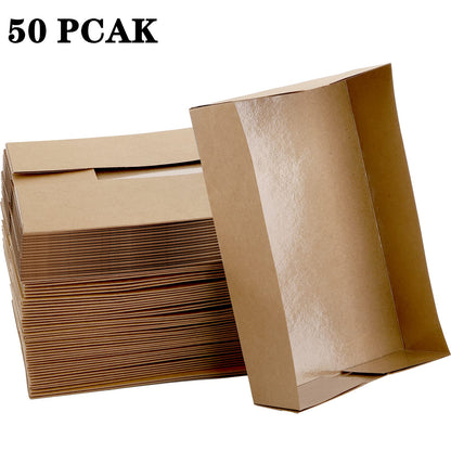 DEAYOU 50 Pack Food Paper Trays, 1/2 LB Kraft Food Containers, Paperboard Food Box Tray for Party, Brown Fast Food Holders for Stadium, Theater, Nacho