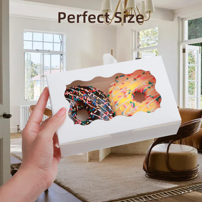 50 Pcs White Bakery Boxes with Window, 7x4.5x2 inches Cookie Boxes with Stickers Macaroon Boxes Small Treat Boxes Mini Cake Boxes for Dessert, Pastry, Sturdy Take Out Container for Party Wedding Favor