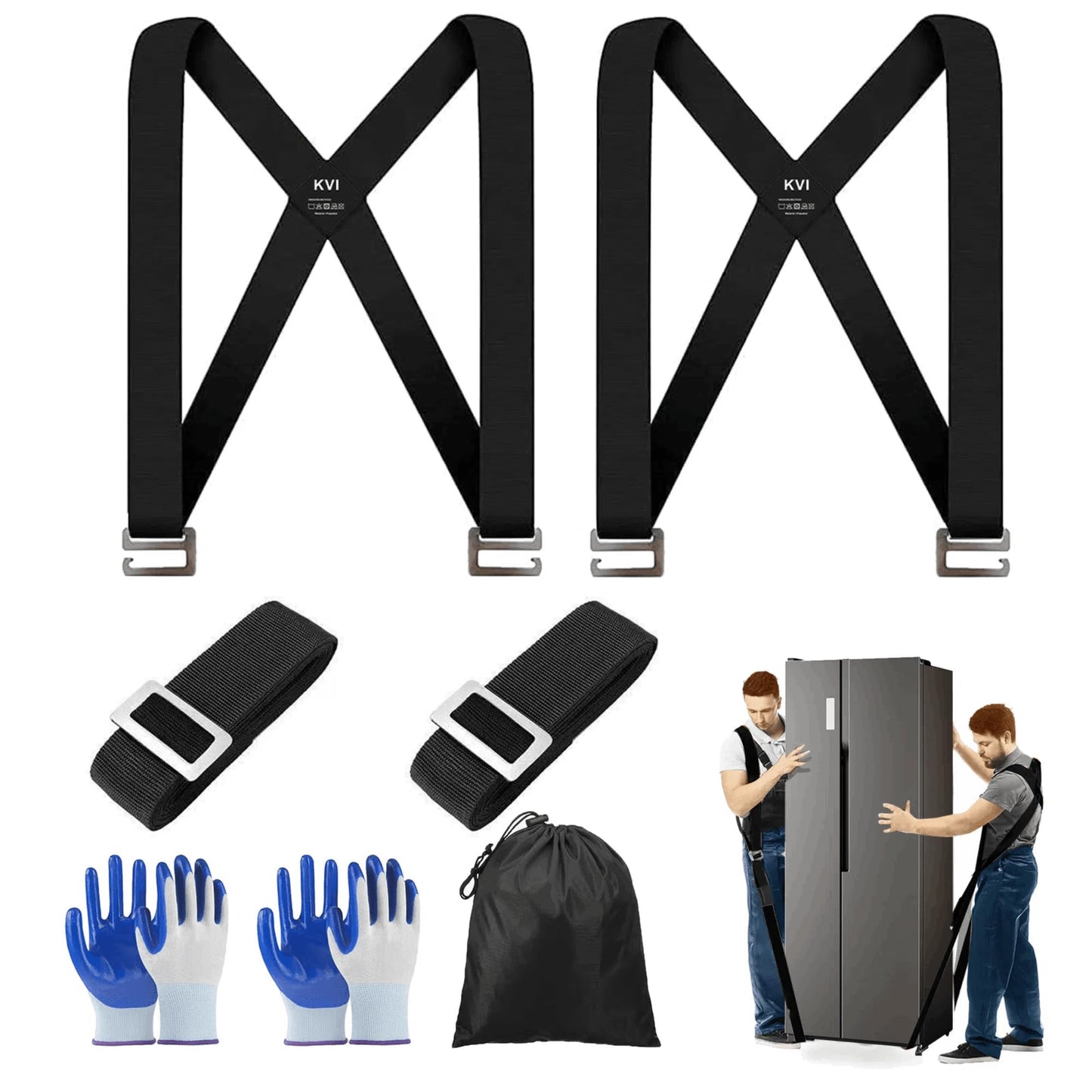KVI Moving Straps Lifting Heavy Duty, 2-Person Shoulder Moving-Lifting Adjustable Length System for Furniture Appliances Mattresses Heavy Objects Black