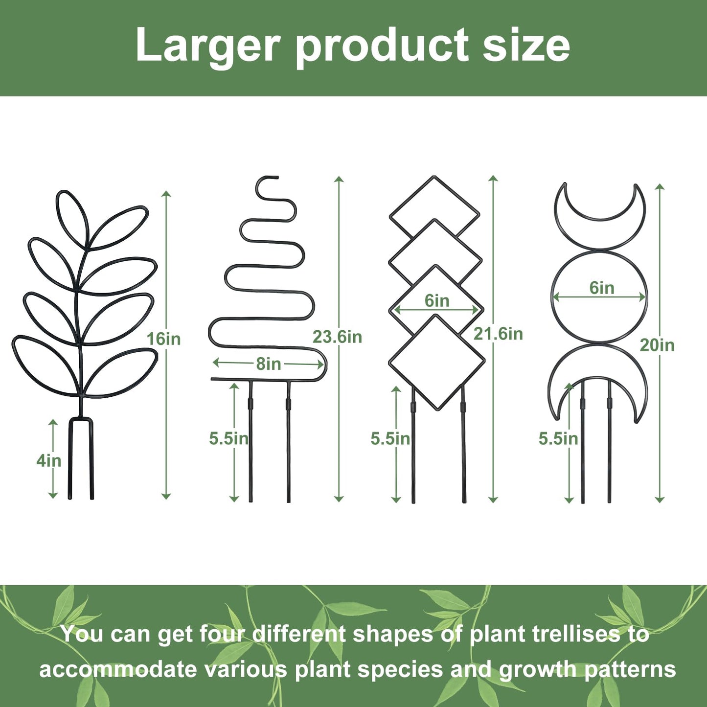 Plant Trellis for Climbing Plants Indoor Outdoor, 23inch Garden Trellis for Potted Plants with Ties, Metal Climbing Plant Support for House Pothos Monstera Flower Hoya Flower, 4 Panels，Black