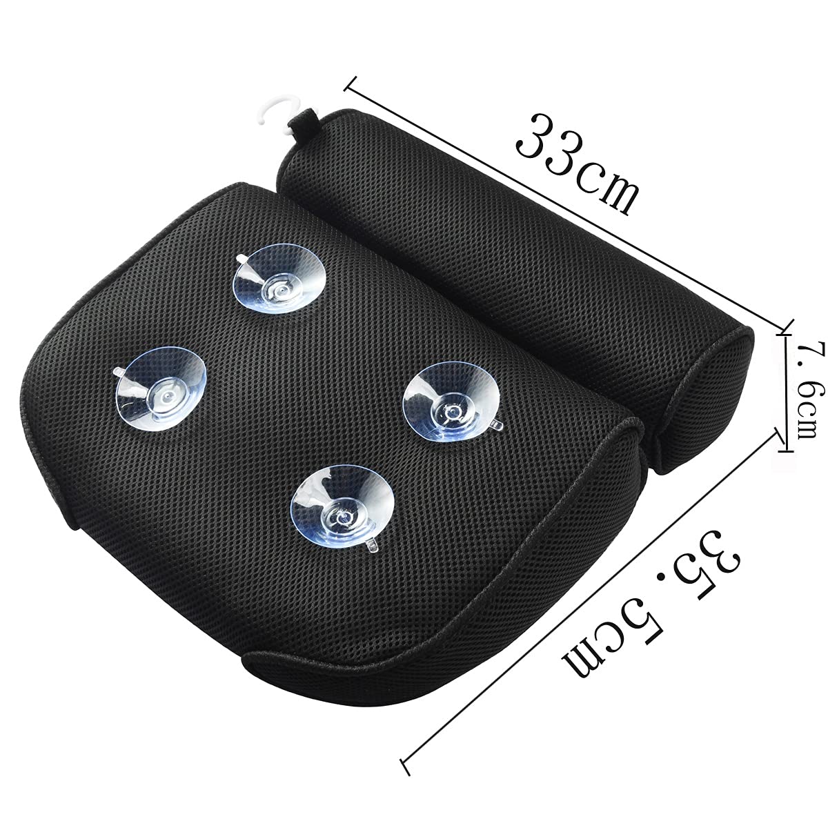 ALINK Bath Pillow Spa Bathtub Cushion Head,Neck,Shoulder and Back Support Rest with 4 Non-Slip Strong Suction Cups（Black）