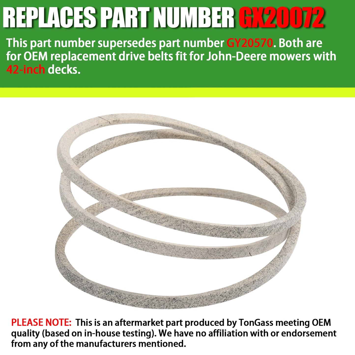 TonGass 42" Lawn Mower Deck Belt Part Number GX20072 Lawn Mower Replaces Flat Belts GY20570 Deck Drive Belt for Heavy-Duty Use for D105 E100 D110 S100 D100 D120 D125 D130 L100 L110 E110 E120 Series