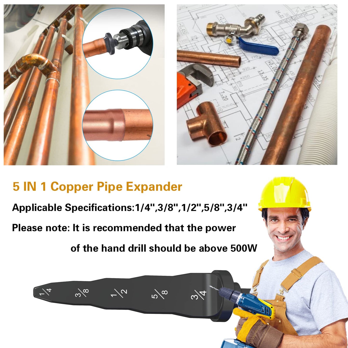 [5 in 1] Swaging Tool Manual Copper Pipe Swage Too Expander Drill Bit Soft Copper tubing Tool bit with for HVAC Repairing Air Conditioner