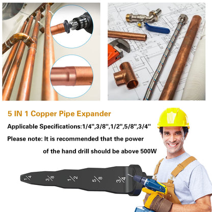 [5 in 1] Swaging Tool Manual Copper Pipe Swage Too Expander Drill Bit Soft Copper tubing Tool bit with for HVAC Repairing Air Conditioner