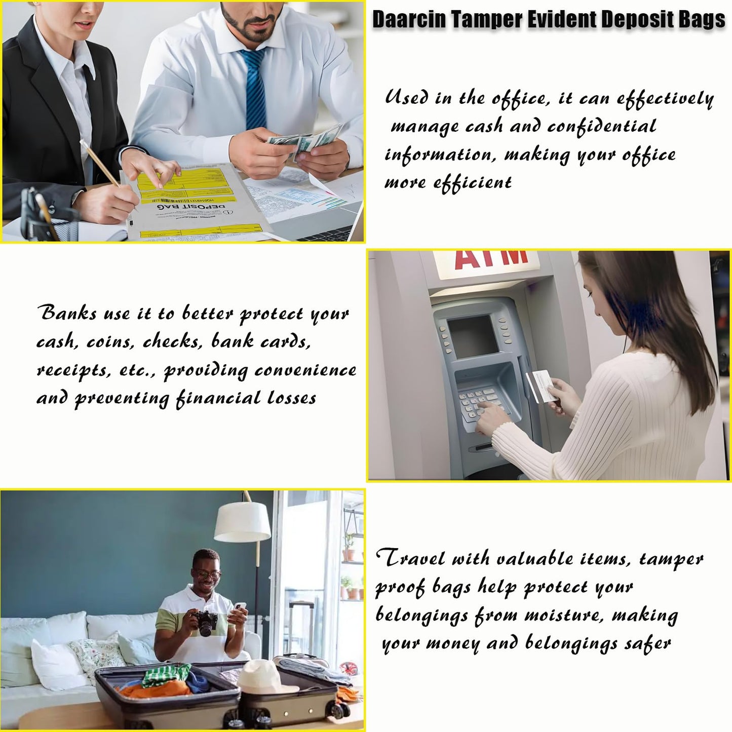 Daarcin Opaque Bank Deposit Bags, 100pcs 9x12in Tamper Proof Bag, Cash Handling, Transportation, Transfer, Valuables, Secure Bank Pocket with Independent Barcode, Self Sealing Glue, Tamper Proof