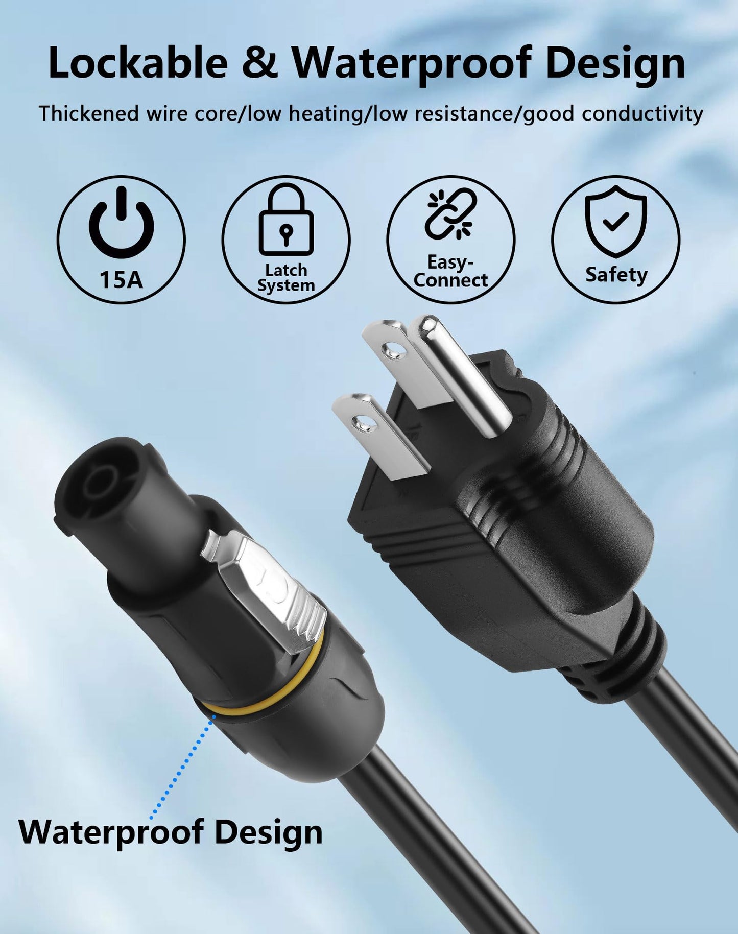 CERRXIAN NEMA5-15P to PowerCON True Power Cable, 16AWG 15A 125V Profeesional NEMA-15P Male to PowerCon True1 Male Extension Wire for Outdoor Stage Light Series LED Screen - 2M / 6.6FT