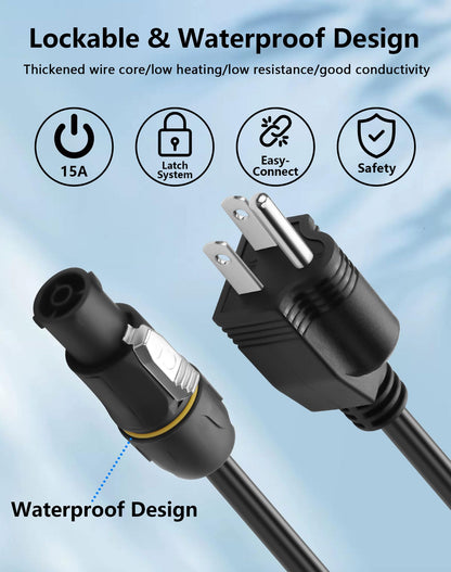 CERRXIAN NEMA5-15P to PowerCON True Power Cable, 16AWG 15A 125V Profeesional NEMA-15P Male to PowerCon True1 Male Extension Wire for Outdoor Stage Light Series LED Screen - 2M / 6.6FT