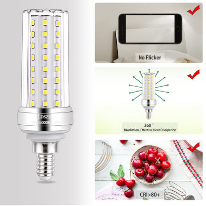 E12 LED Corn Light Bulbs[4.4in*1.18in], 20W E12 LED Bulb 150W Equivalent 2000 Lumen 5000K Cool Daylight White Non-dimmable Chandelier Light Bulbs Pack of 3