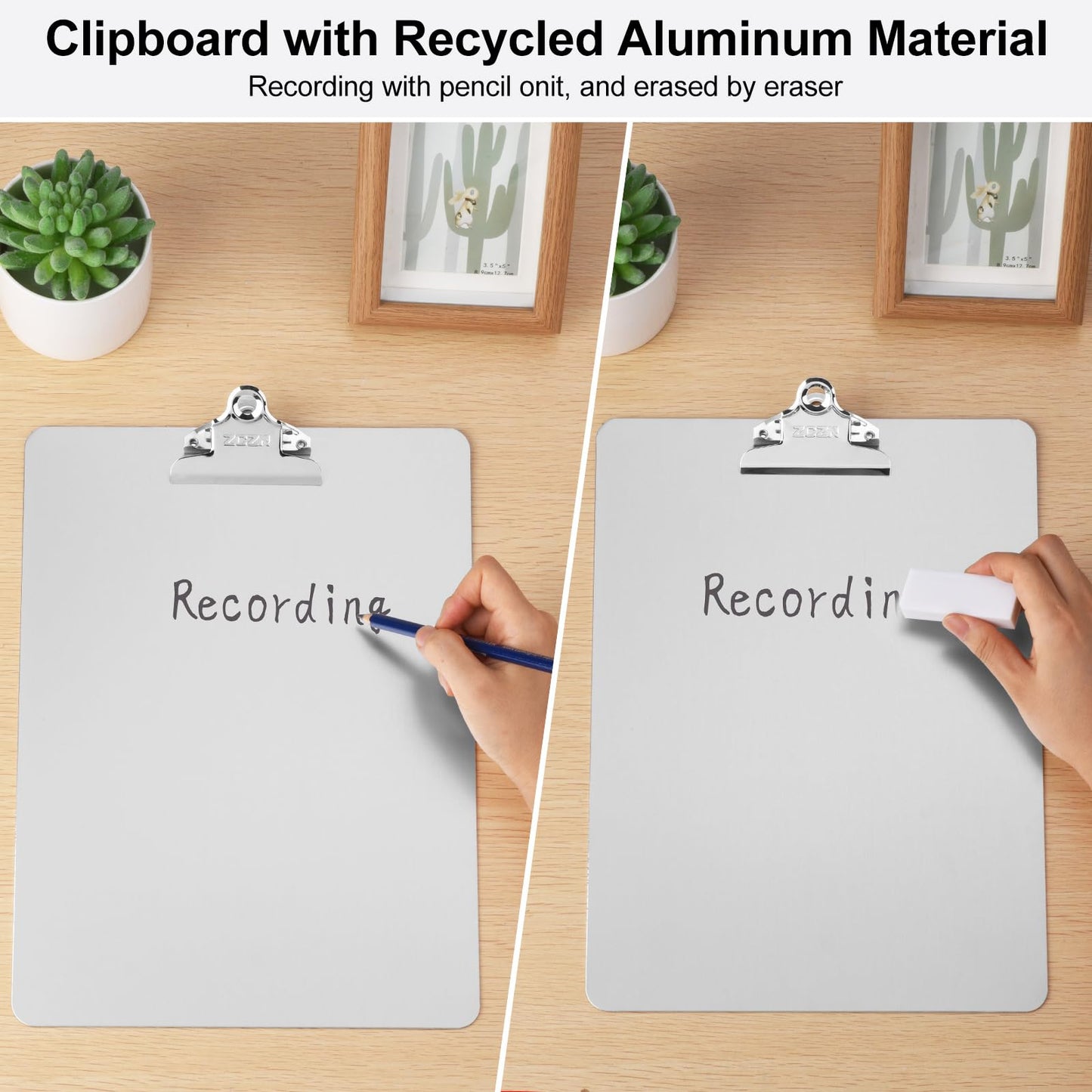 ZCZN Metal Clipboards, 2 Pack Heavy Duty Aluminum Clipboards 12 x 9 Inches, A4 Letter Sizer Document Holder with Low Profile Clip, Suitable for School, Office, Jobsite or Medical Staff, Silver