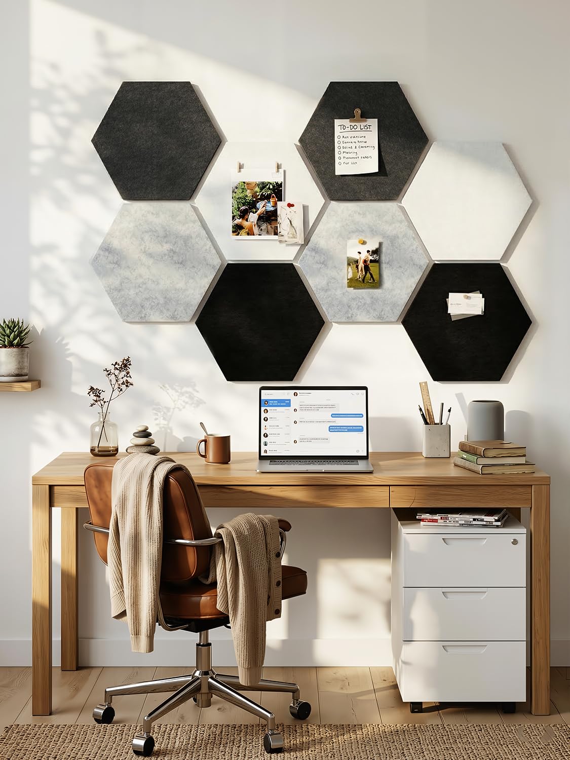 Uoisaiko 12" Large Bulletin Board with 30 Push Pins, Pack of 8 Hexagon Felt Pin Board Notice Boards for Home Office Kitchen, Felt Wall Tiles for Photos Memos