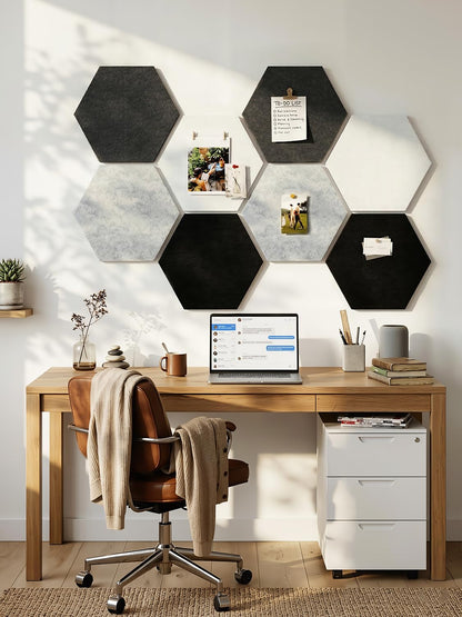 Uoisaiko 12" Large Bulletin Board with 30 Push Pins, Pack of 8 Hexagon Felt Pin Board Notice Boards for Home Office Kitchen, Felt Wall Tiles for Photos Memos