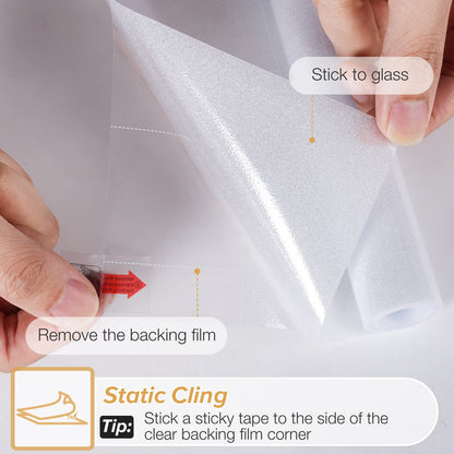rabbitgoo Window Films for Privacy Frosted Glass Film with Backing Grid Lines Non-Adhesives Privacy Sticker Static Cling Window Covering Decals for Home Office Bathroom Door 60 x 200cm, Pure Frosted