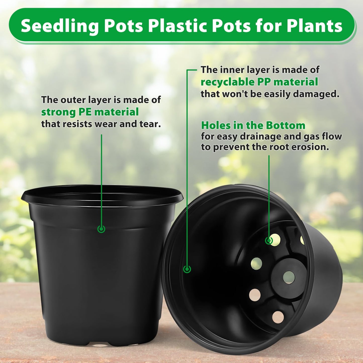 Sfee 100 Pack Plant Nursery Pots 4 inch Plastic Plant Pots, Soft Durable Reusable Seed Starting Pots for Succulents Plants Vegetables Fruits Seedlings Transplanting with 100 Plant Labels (Black)