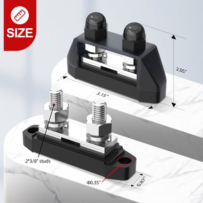 RVBOATPAT Marine Bus Bar 12V 250A Power Distribution Block 12 Volt DC Busbar 3/8" Dual Studs Battery Bus Bar for Boat Automotive Solar System