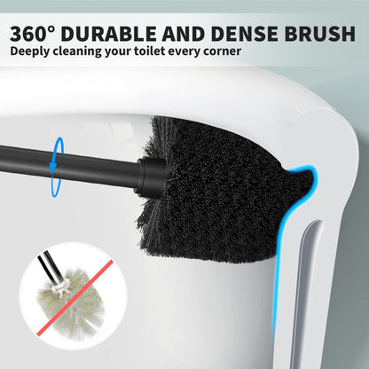 UPTRONIC Toilet Brush, Toilet Bowl Brush with Extra Long Handle Durable Bristles Toilet Scrubber and Covered Holder for Toilet Brush Set for Bathroom Cleaning (Black-02)