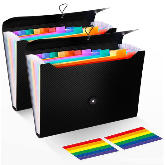 2 Pack Accordion File Folder Organizer, 13 Pockets Expanding File Folder, A4 Letter Size Paper Document Receipt Organizer for Classroom, Home, Office and Travel