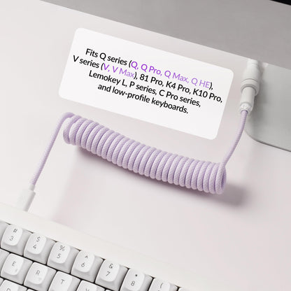 Keychron Custom Coiled Aviator Cable, Light Purple, 5-Pin (GX12) Detachable Metal Connector, USB-C to USB-C with USB-A Adapter, Durable Braided Cable for Mechanical Keyboards, Charging & Data Transfer